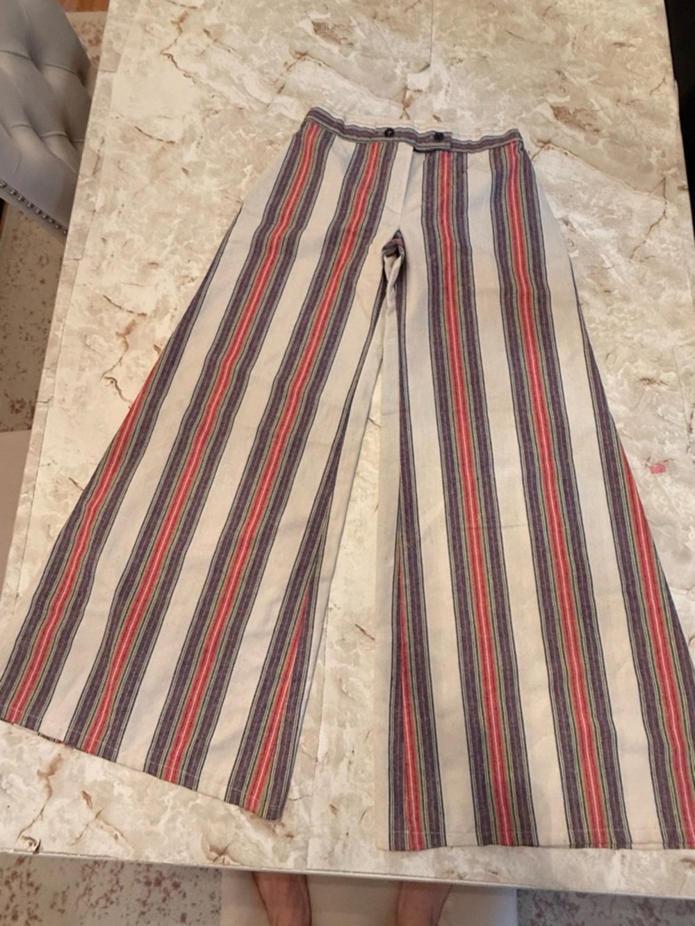 Bobbie Brooks Cream Pants with Red, Navy & Green Stripes